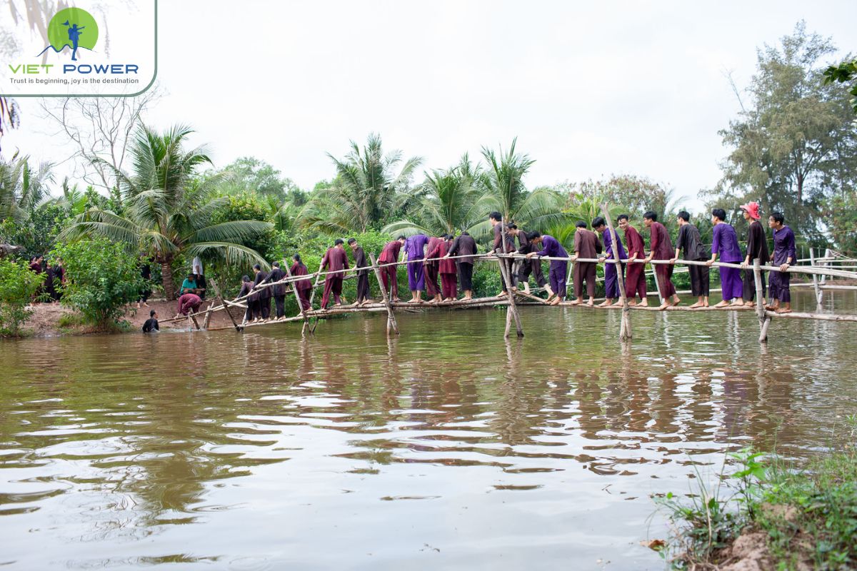 Walking along bamboo bridges
