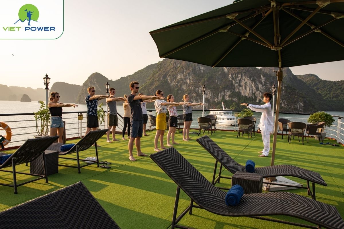 Tai Chi session on the sundeck