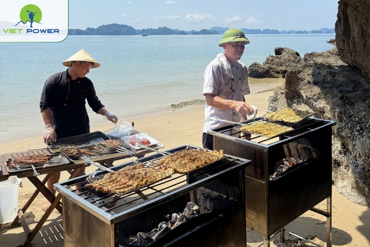 BBQ prepared by the crew in a scenic