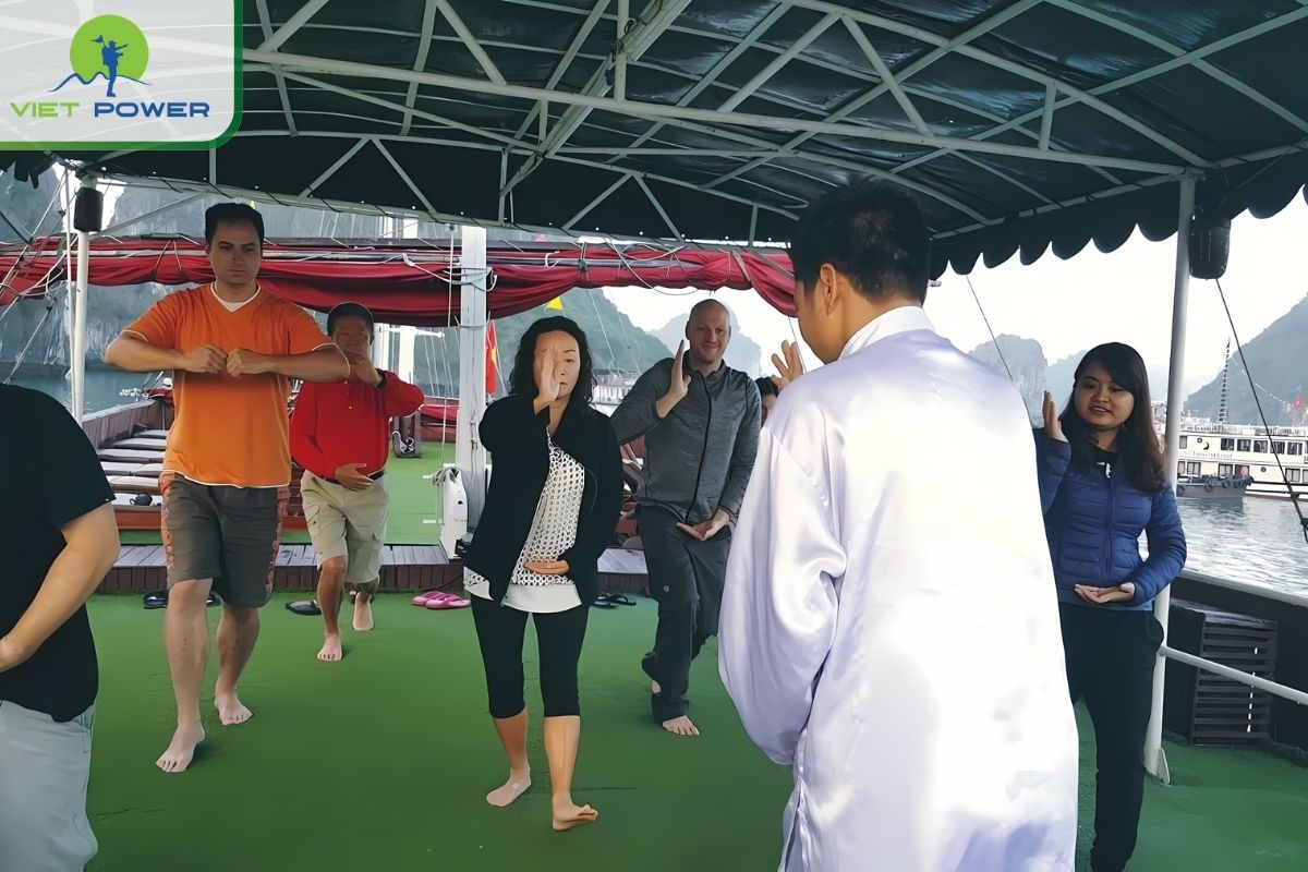 Tai Chi session on the sundeck