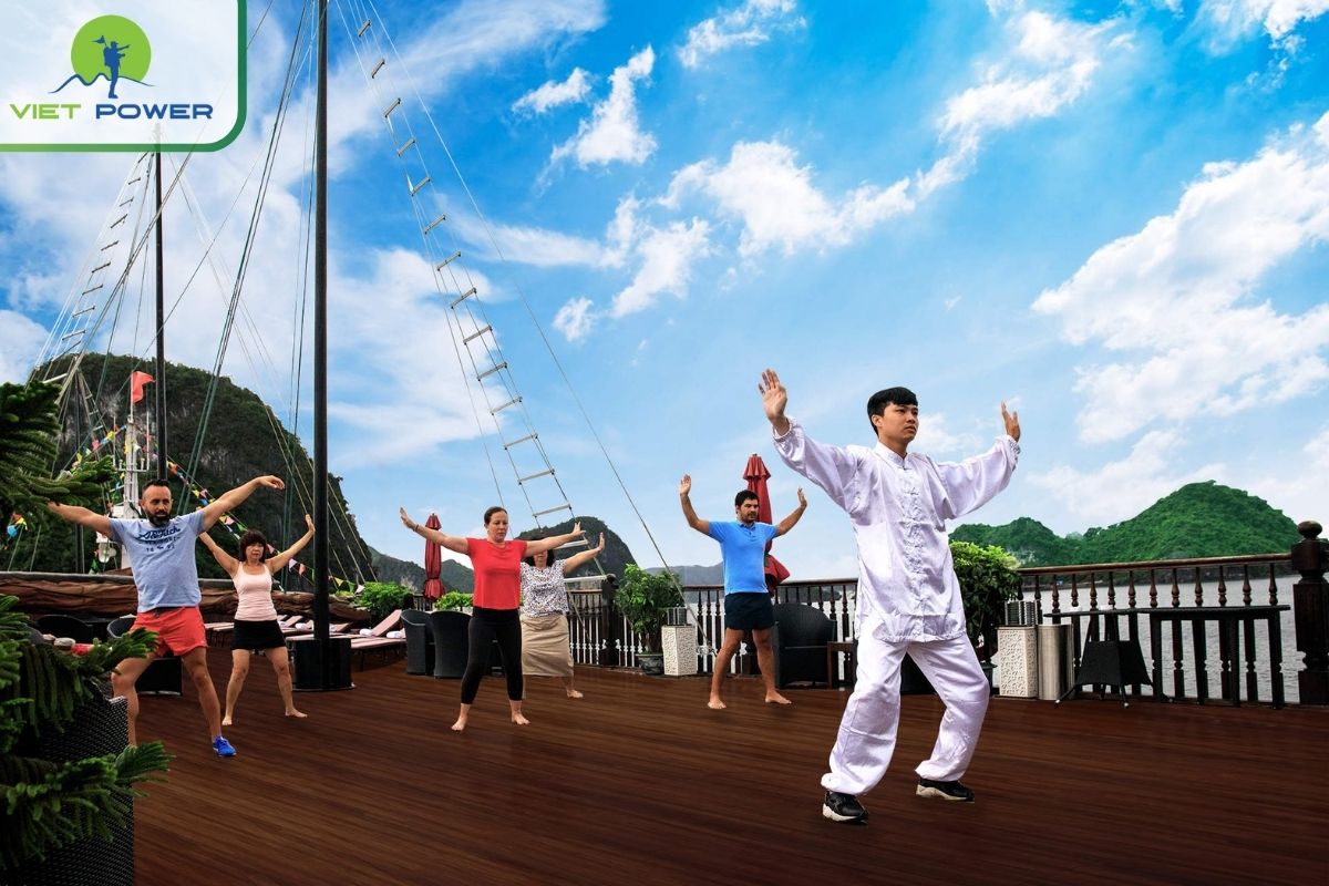 Tai Chi session on the sundeck