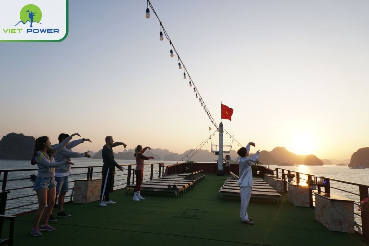 Tai Chi session on the sundeck