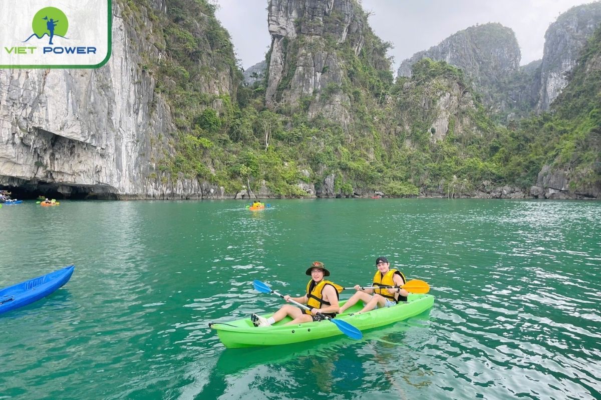 Kayaking in the calm waters near Luon Cave