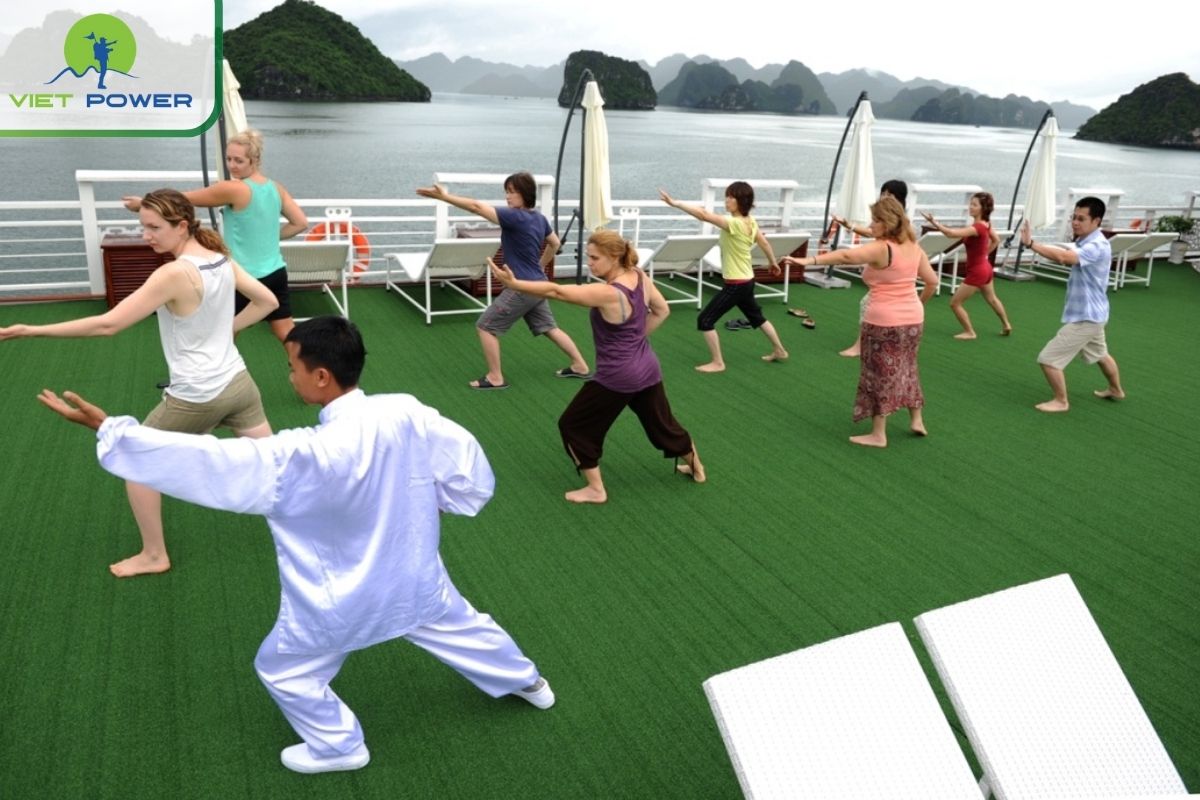 Tai Chi session on the sundeck