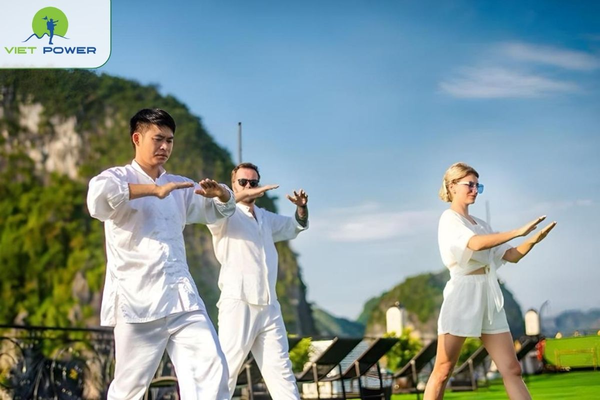 Tai Chi class on the sundeck at sunrise