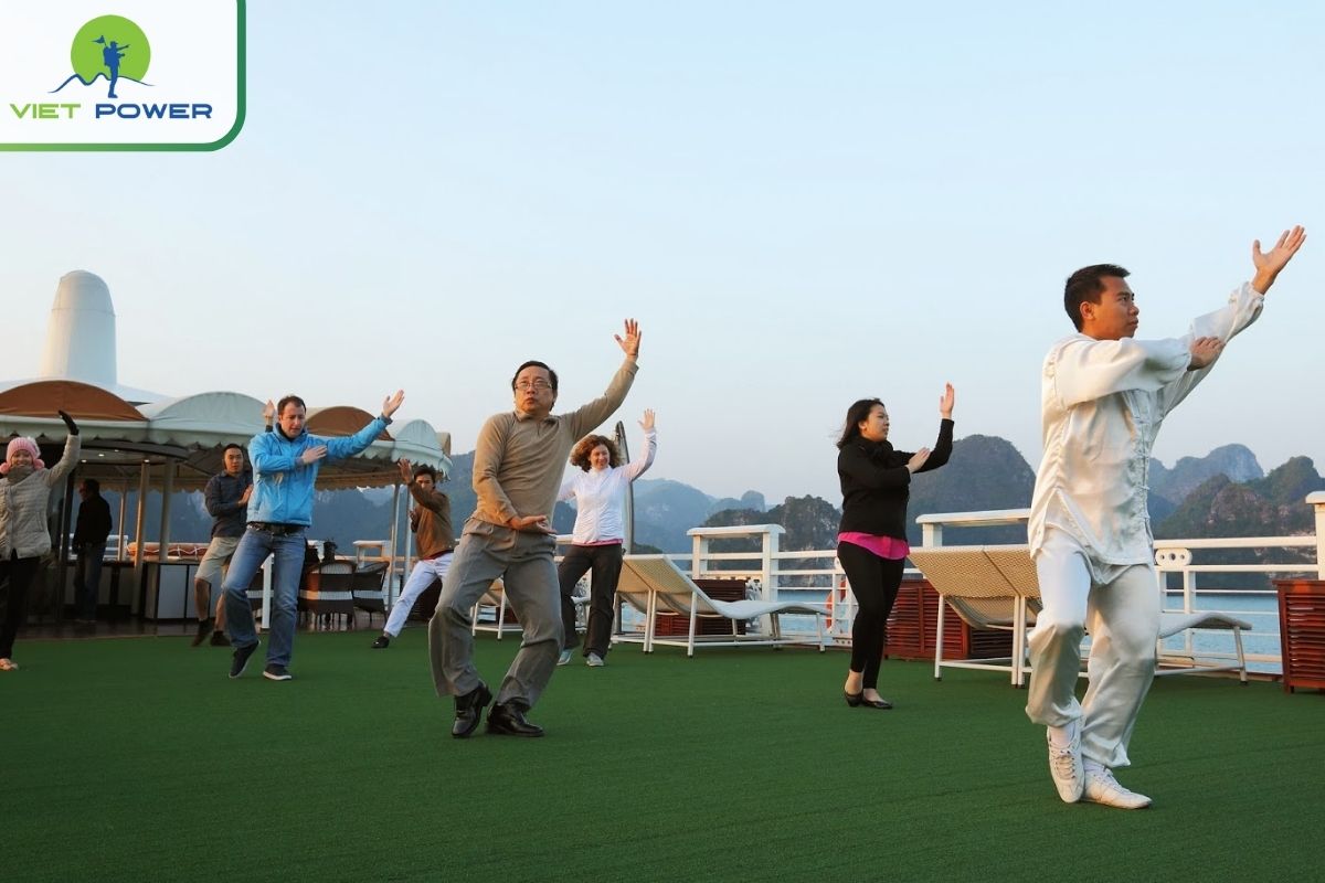 Tai Chi class on the sundeck
