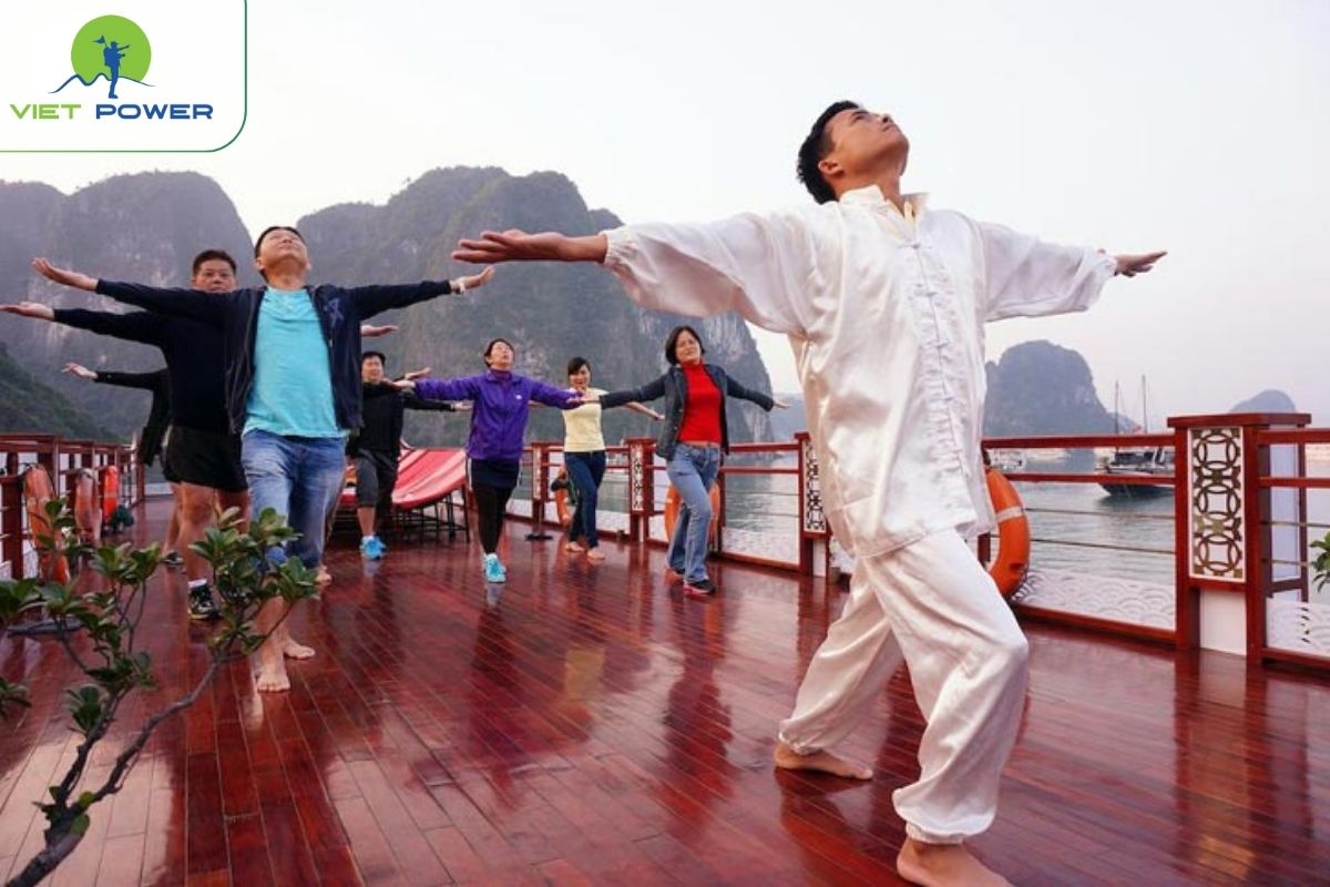 Tai Chi session on the sundeck