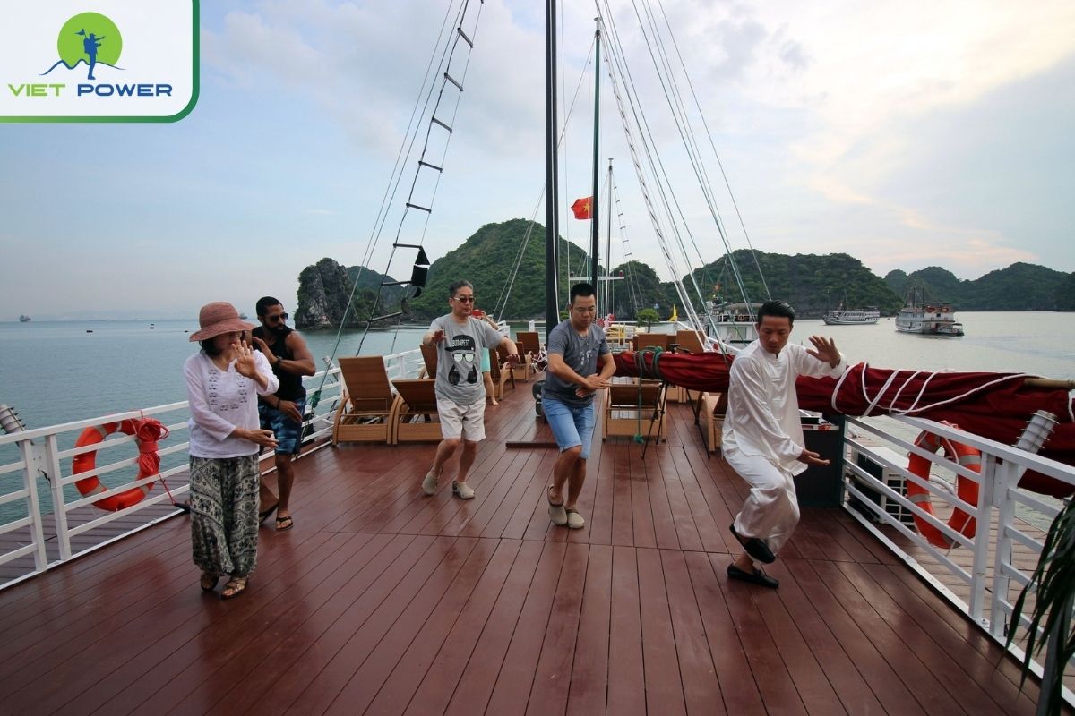 Tai Chi session on the sundeck at sunrise.