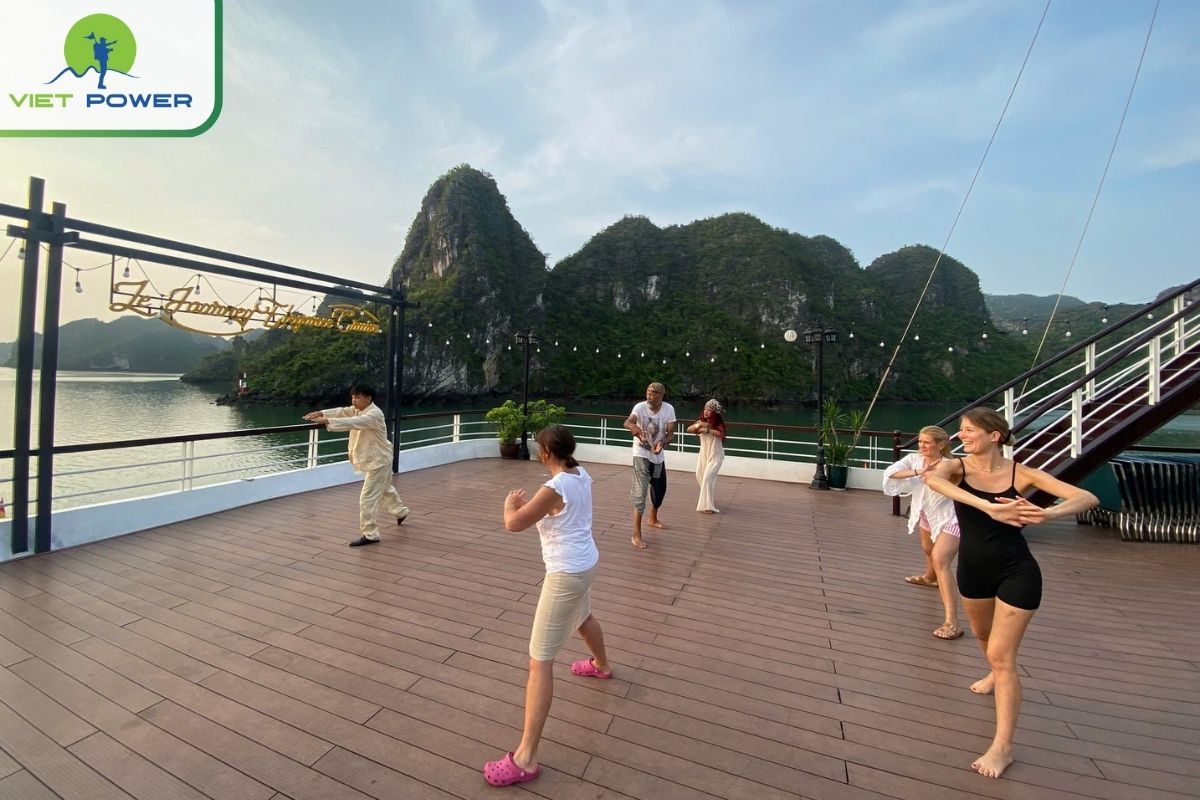 Sunrise Tai Chi session on the sundeck.