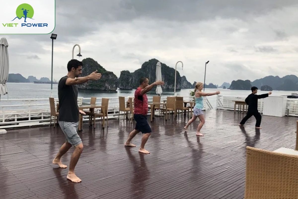 Tai Chi session on the sundeck.