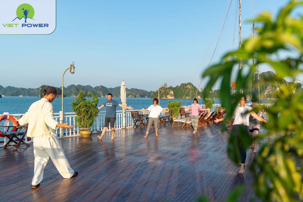 Morning Tai Chi on the sundeck
