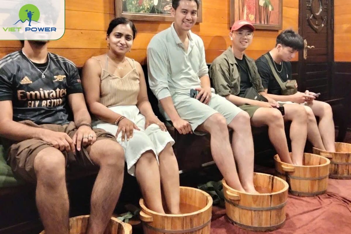 Herbal foot bath after dinne