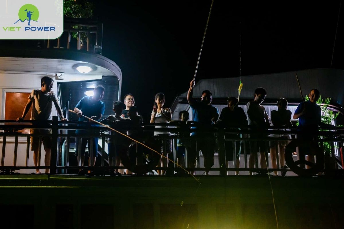 Night squid fishing at the back of the vessel
