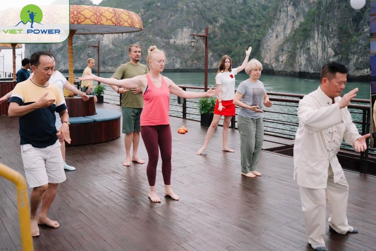 Tai Chi session on the sundeck