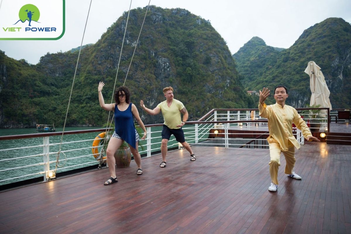 Tai Chi session on the sundeck
